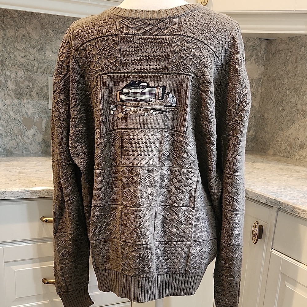Vintage Retro 90's Men's Textured Gray/Taupe/Olive Crewneck Sweater